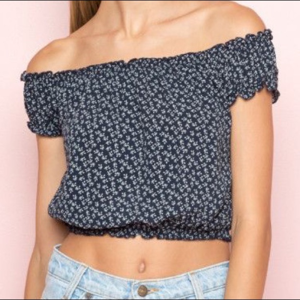 blue floral off the shoulder top